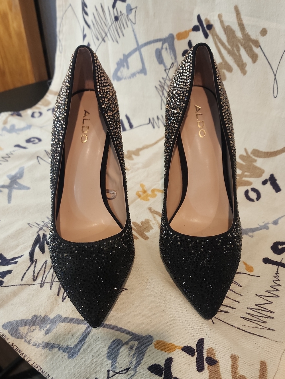 ALDO Black Crystal-Studded Pointed-Toe Heels